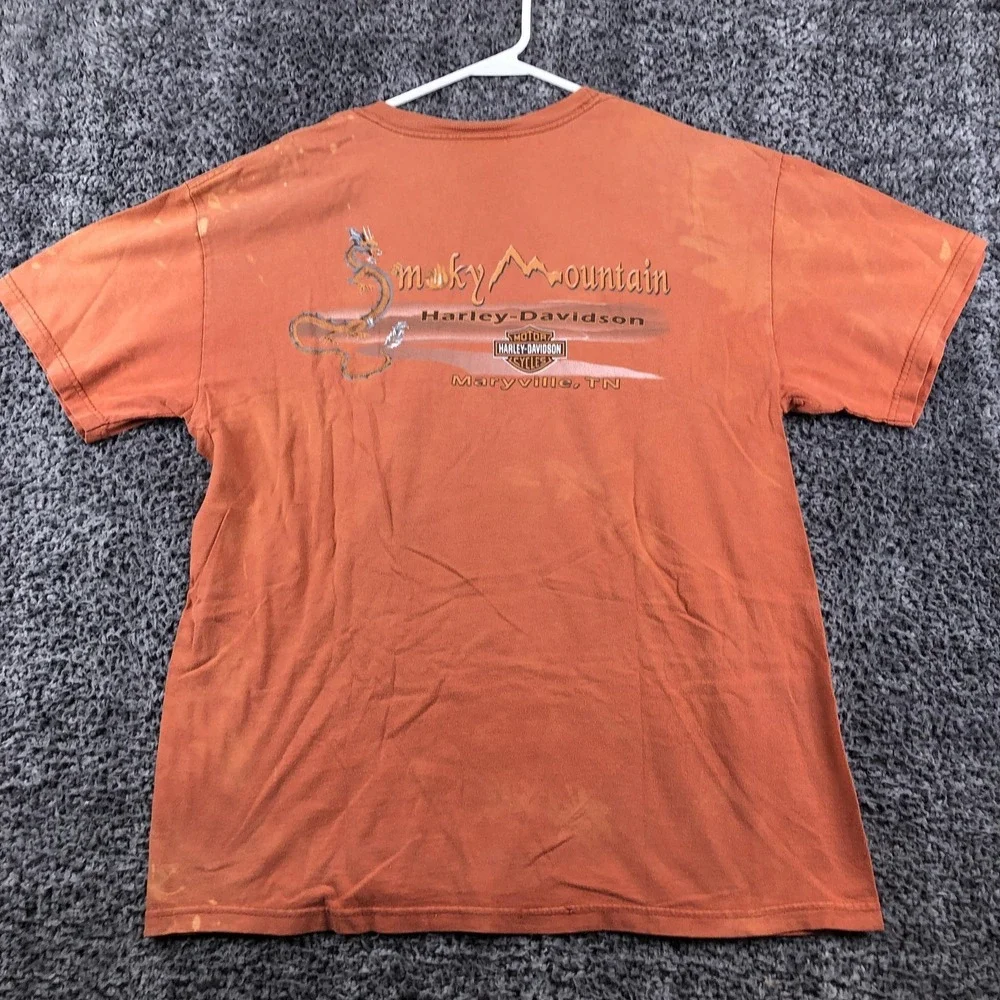 Harley-Davidson Shirt Mens Large Orange Smoky Mountain Eagle‎ Maryville TN USA